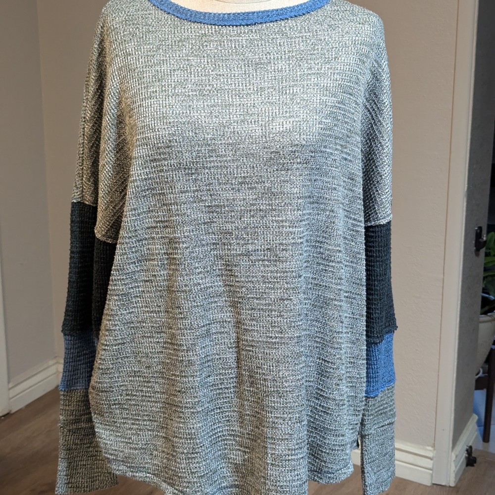 SO Gray and Blue Waffle Knit Soft Pullover Size XXL